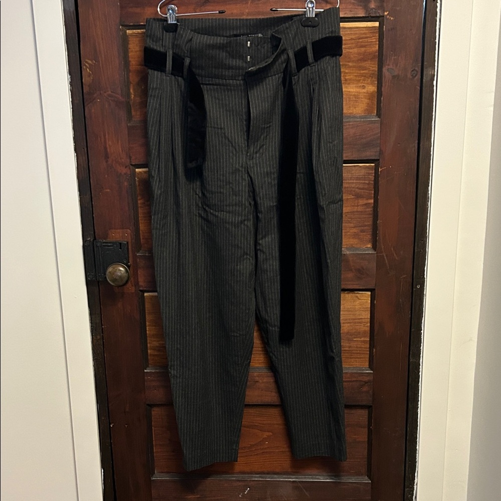 Zara Woman L Striped Gray Pants. Velvet belt. Pockets.